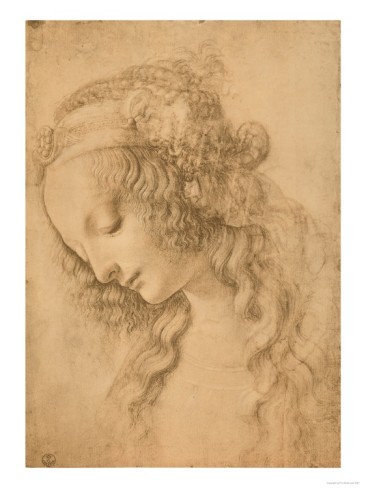 Study for the Face of the Virgin Mary of the Annunciation Now in the Louvre - Leonardo Da Vinci Painting